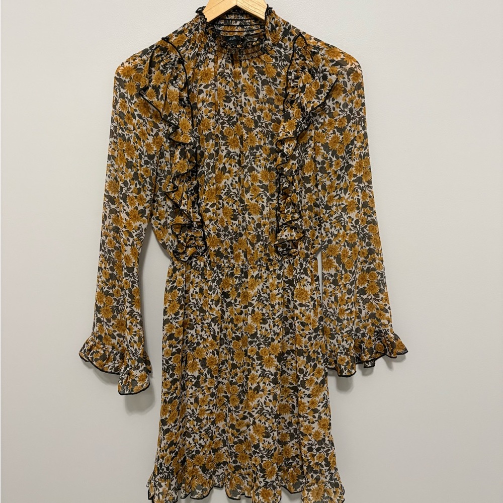 River Island Sheer Ruffle Floral Long Sleeve Dress